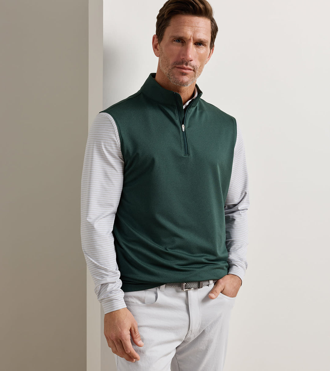 Peter Millar Galway Melange Performance Quarter-Zip Vest: Pine Brook