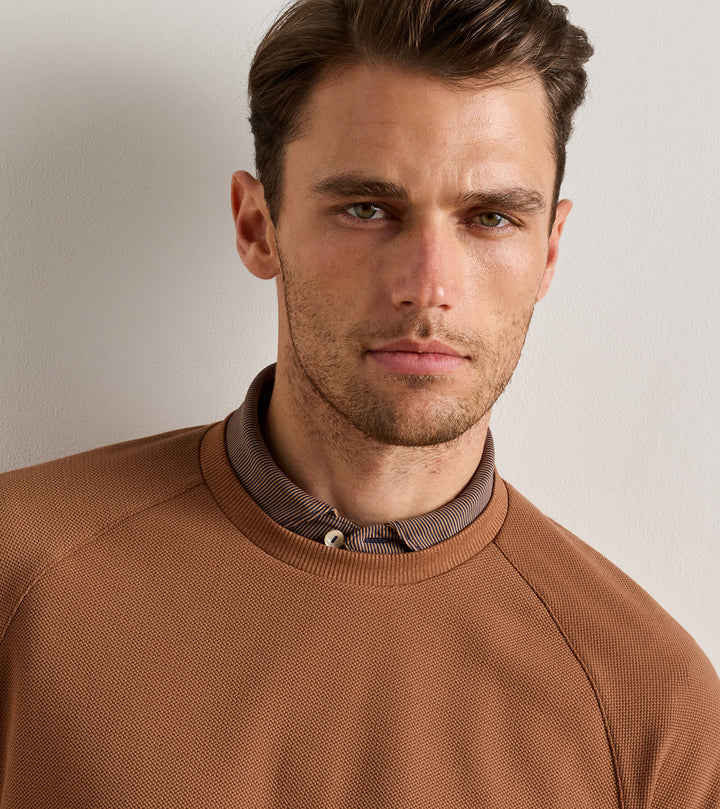 Peter Millar Cradle Piqué Performance Crewneck: Dark Amber