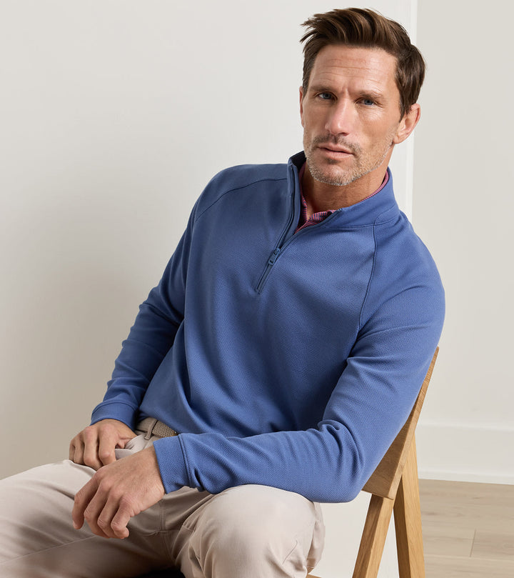 Peter Millar Cradle Piqué Performance Quarter-Zip: Bali Blue