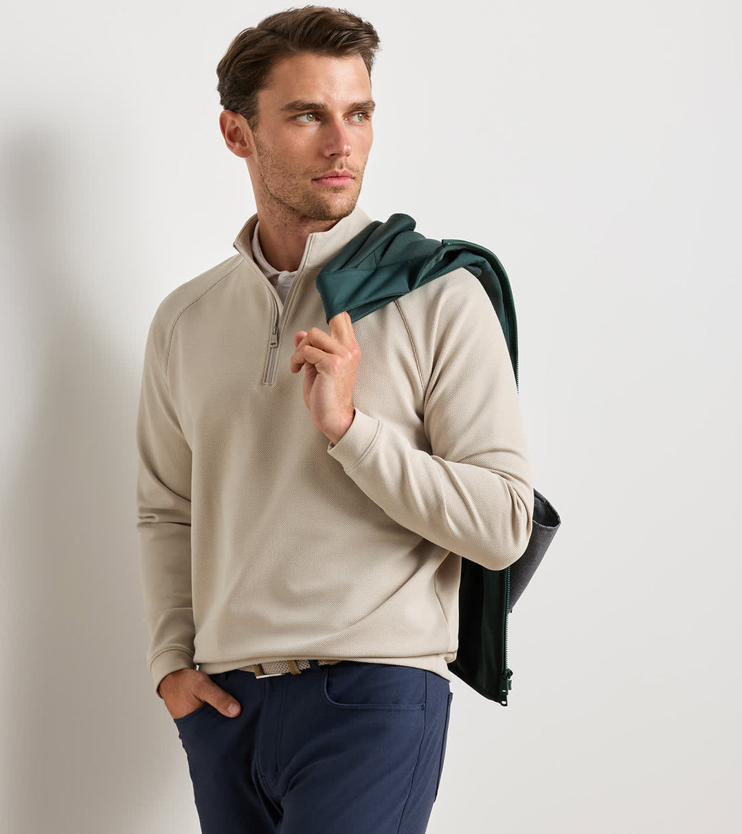 Peter Millar Cradle Piqué Performance Quarter-Zip: Khaki
