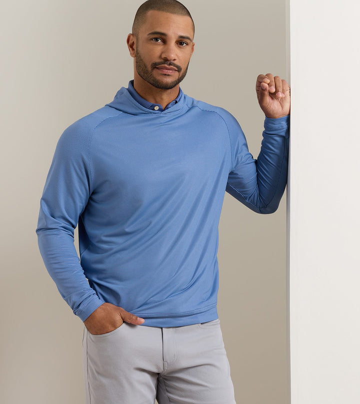 Peter Millar Pine Houndstooth Performance Hoodie: Bali Blue