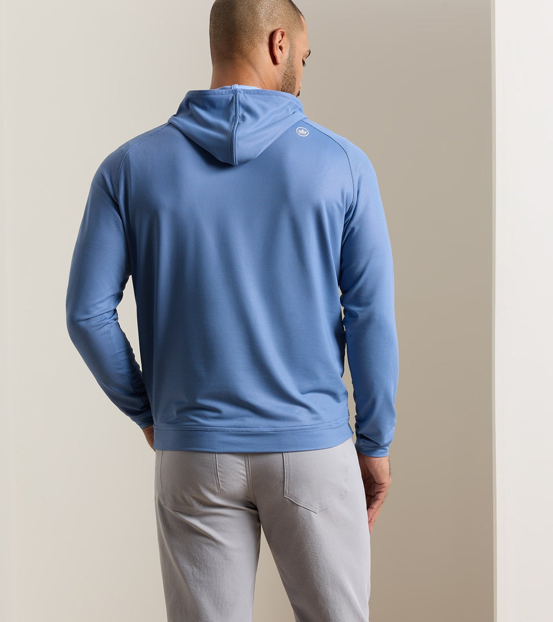 Peter Millar Pine Houndstooth Performance Hoodie: Bali Blue