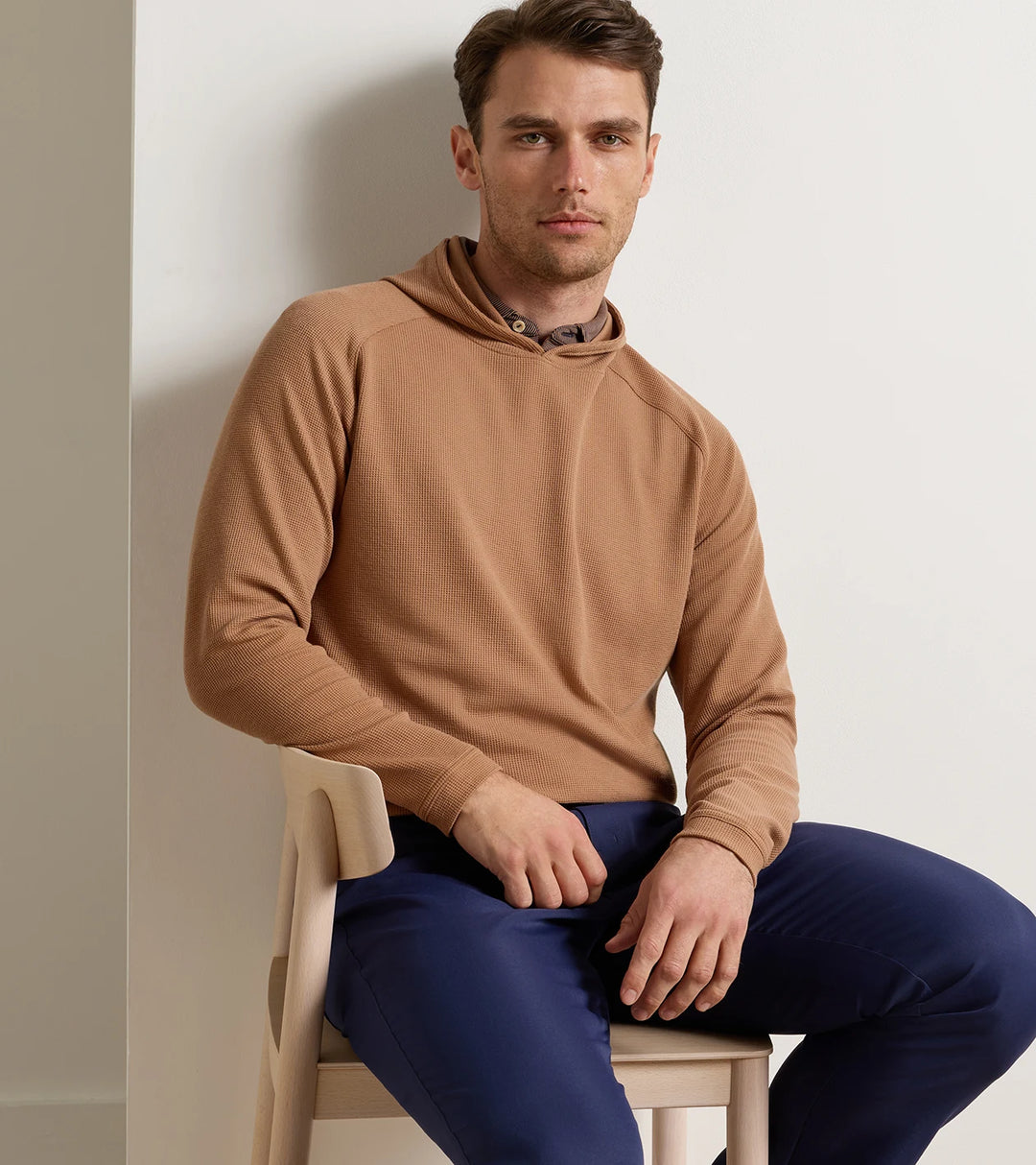 Peter Millar Pine Waffle Performance Hoodie: Dark Amber