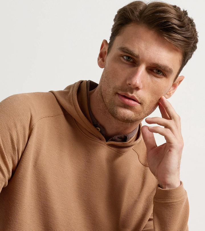 Peter Millar Pine Waffle Performance Hoodie: Dark Amber