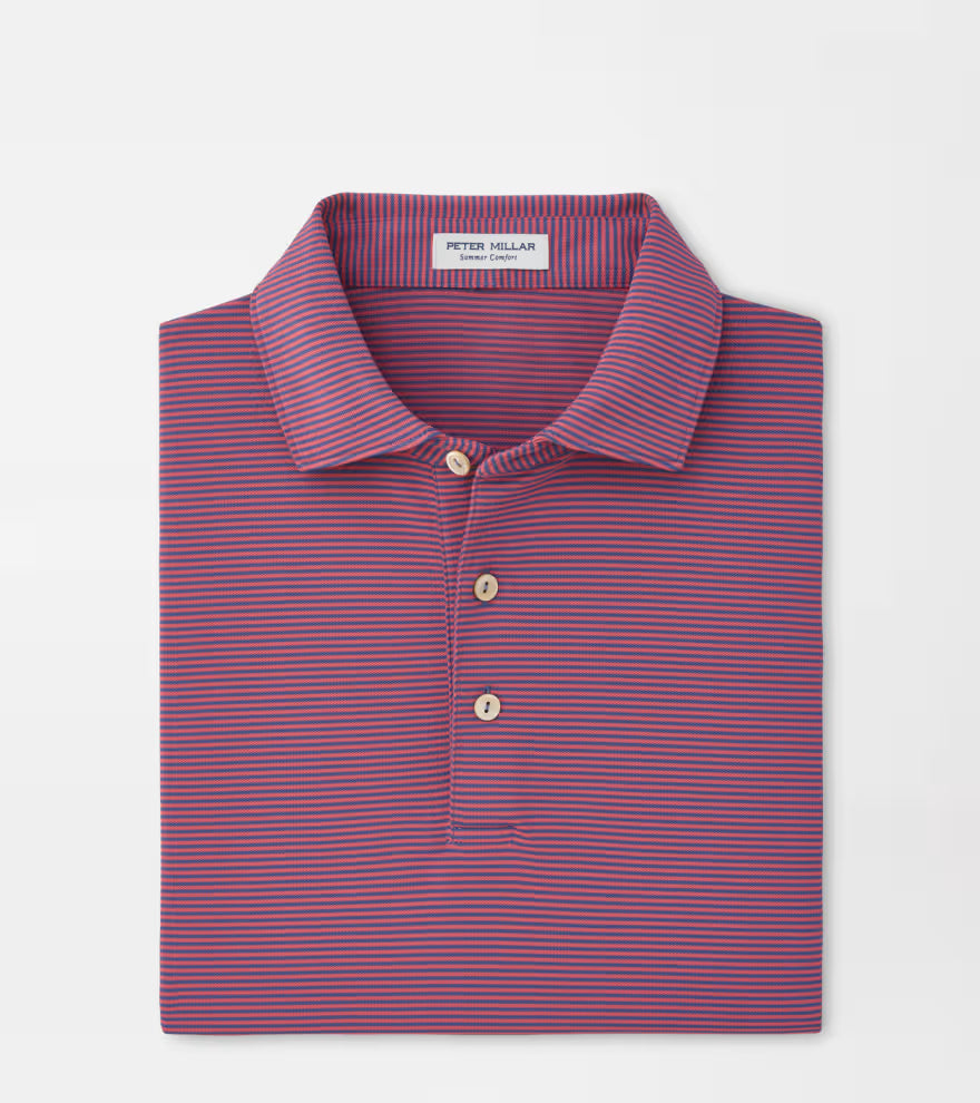 Peter Millar Candor Performance Mesh Polo: Bali Blue / Red Coral