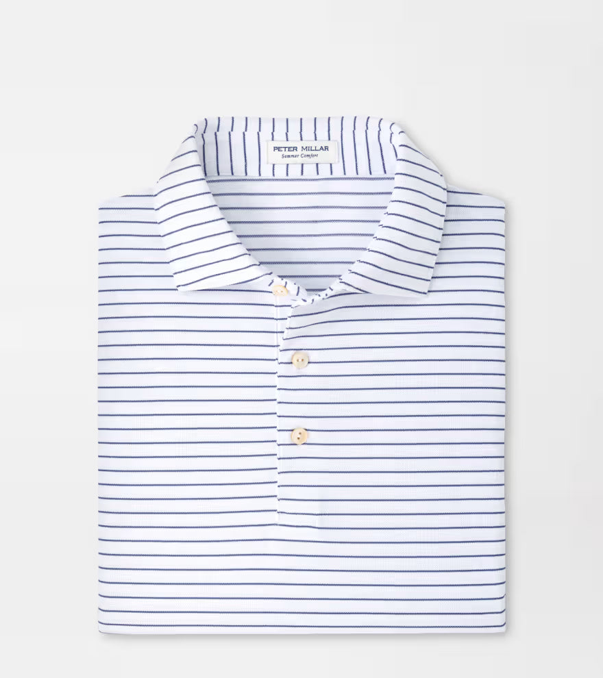 Peter Millar Winston Performance Mesh Polo: White / Bali Blue