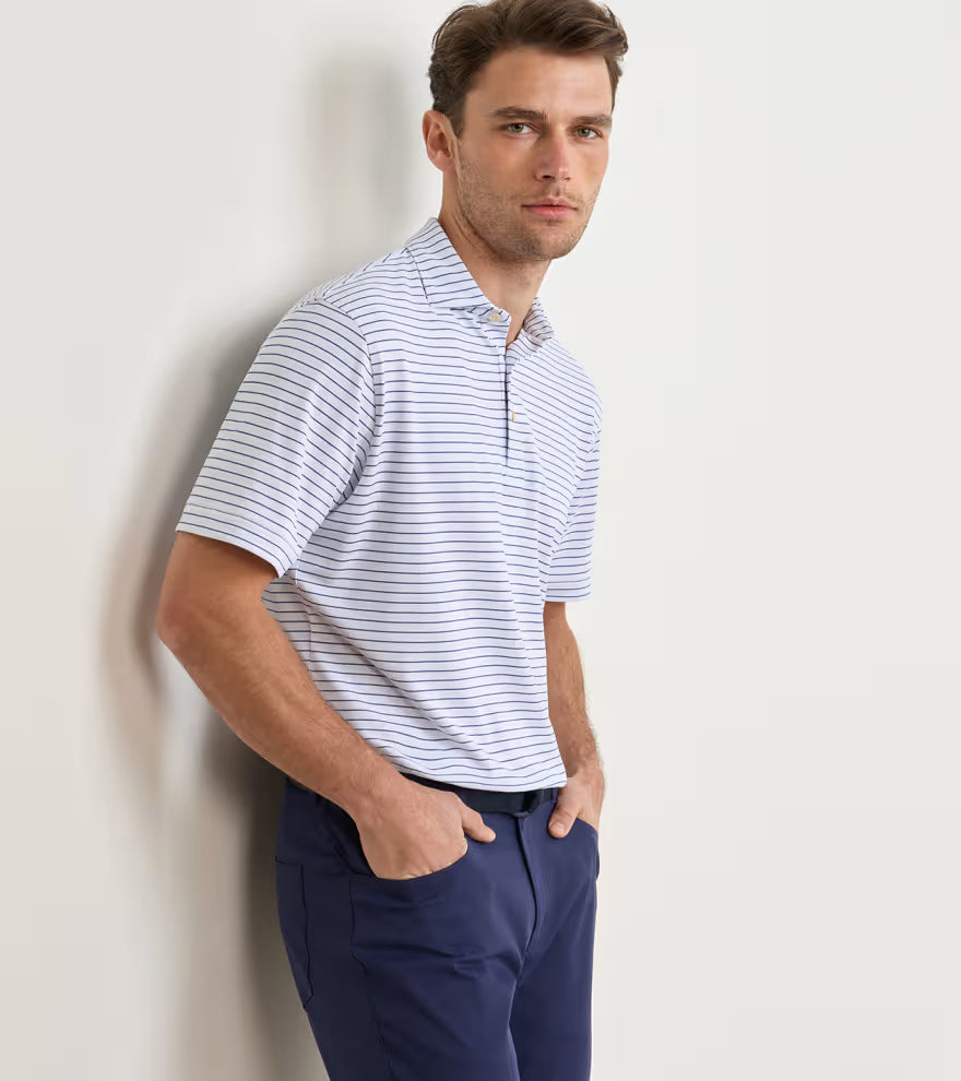 Peter Millar Winston Performance Mesh Polo: White / Bali Blue