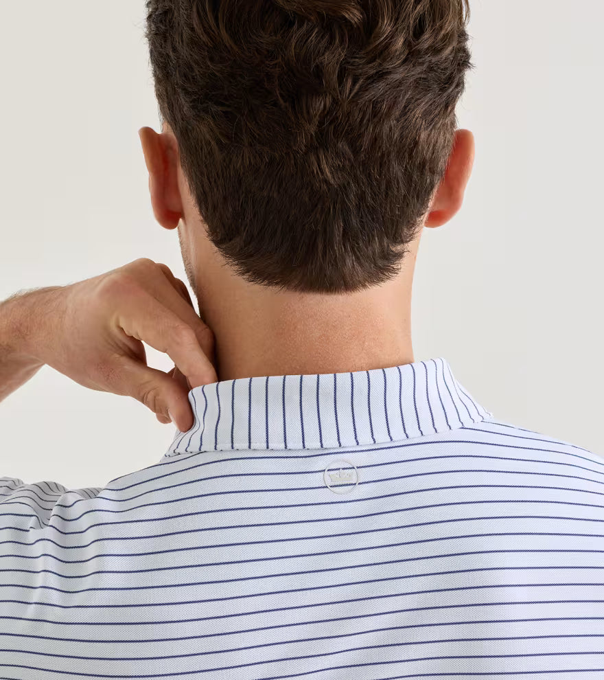 Peter Millar Winston Performance Mesh Polo: White / Bali Blue