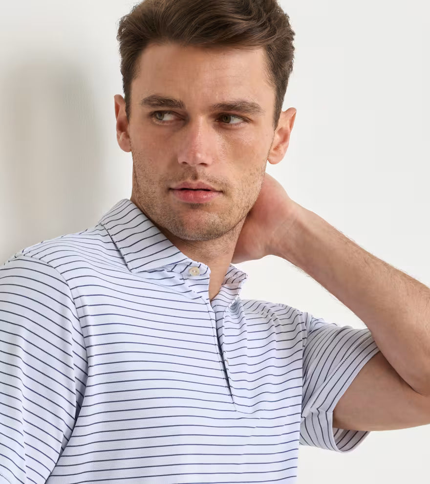 Peter Millar Winston Performance Mesh Polo: White / Bali Blue