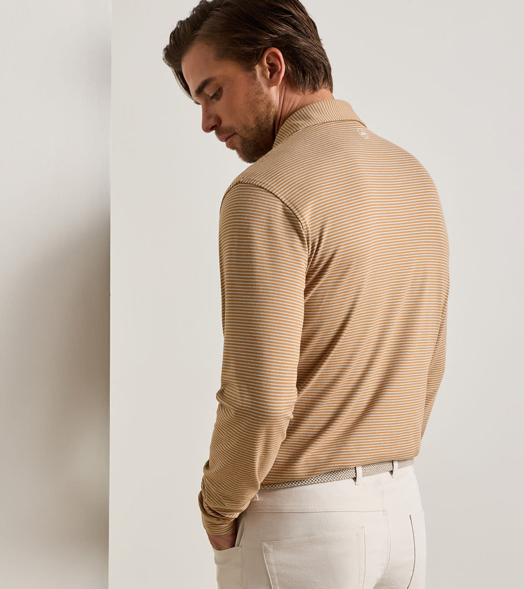 Peter Millar Lyons Stripe Performance Jersey Long-Sleeve Polo: Dark Amber