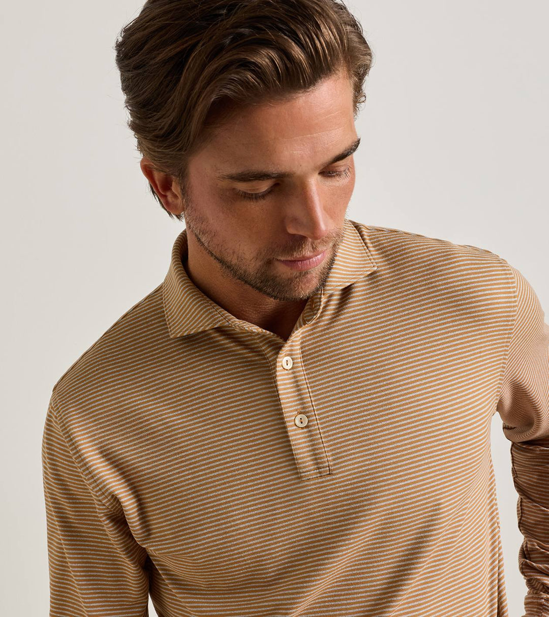 Peter Millar Lyons Stripe Performance Jersey Long-Sleeve Polo: Dark Amber