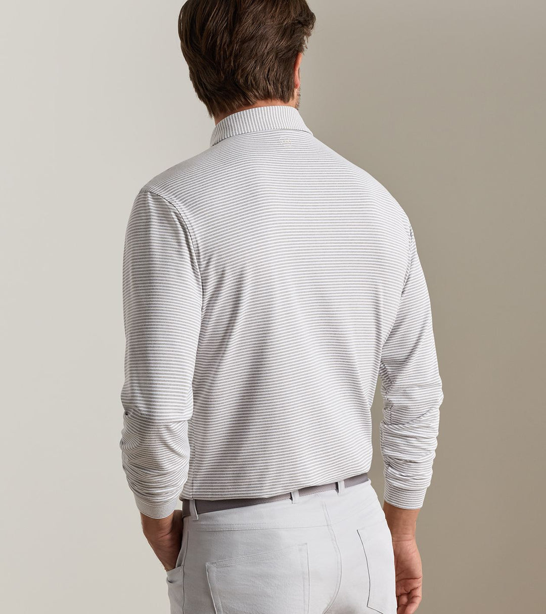 Peter Millar Lyons Stripe Performance Jersey Long-Sleeve Polo: Gale Grey
