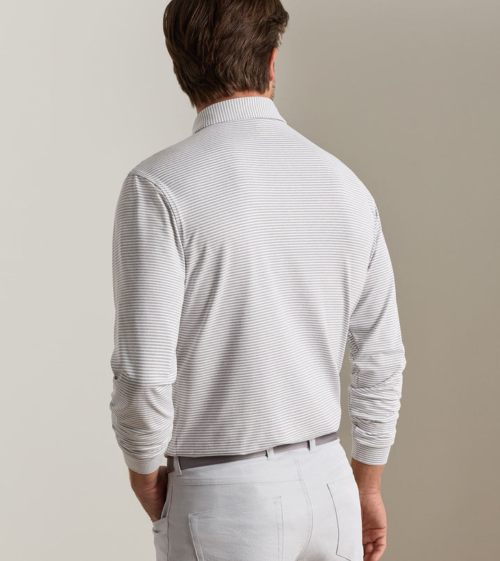 Peter Millar Lyons Stripe Performance Jersey Long-Sleeve Polo: Gale Grey