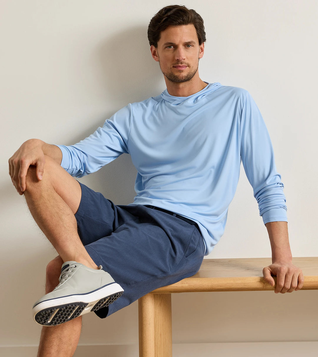 Peter Millar Featherweight Performance Sun Shirt Hoodie Lake Murray Dam Towers: Cottage Blue