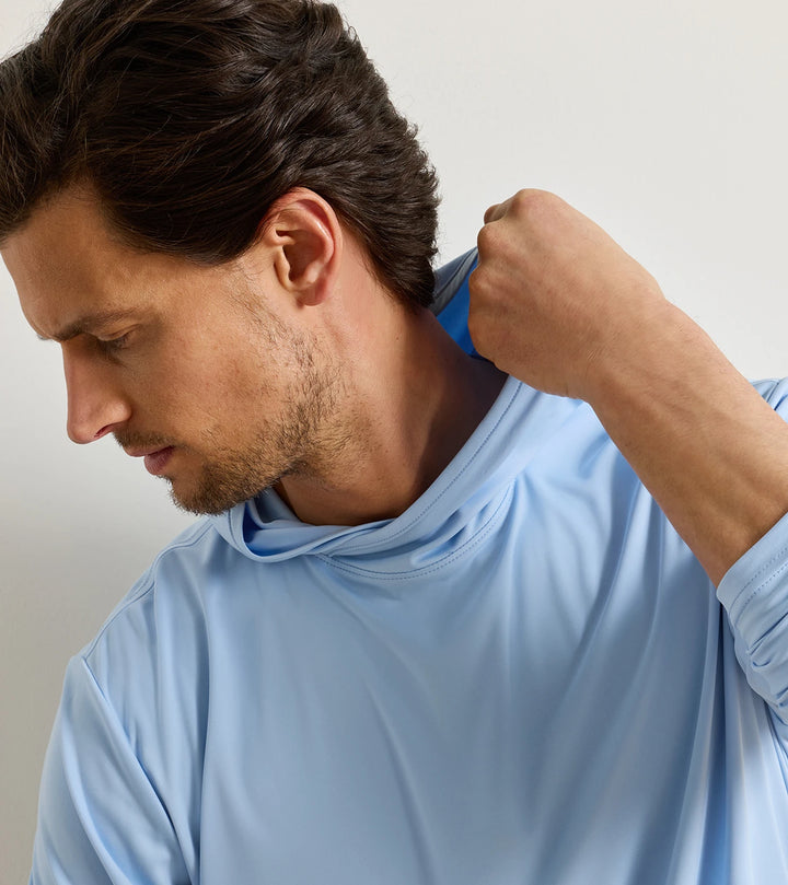 Peter Millar Featherweight Performance Sun Shirt Hoodie Lake Murray Dam Towers: Cottage Blue