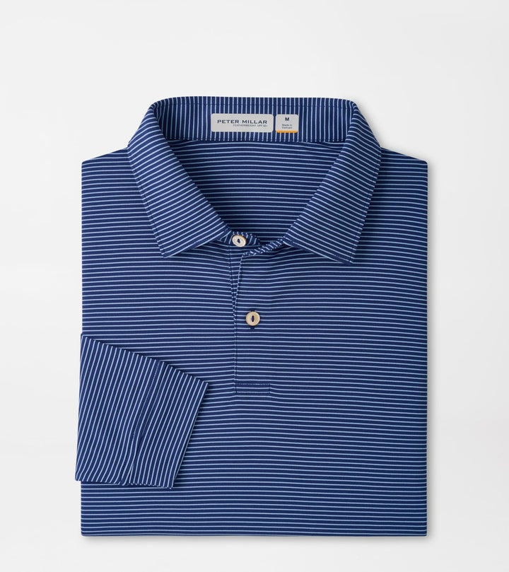 Peter Millar Featherweight Park Stripe Long-Sleeve Performance Polo: Sport Navy