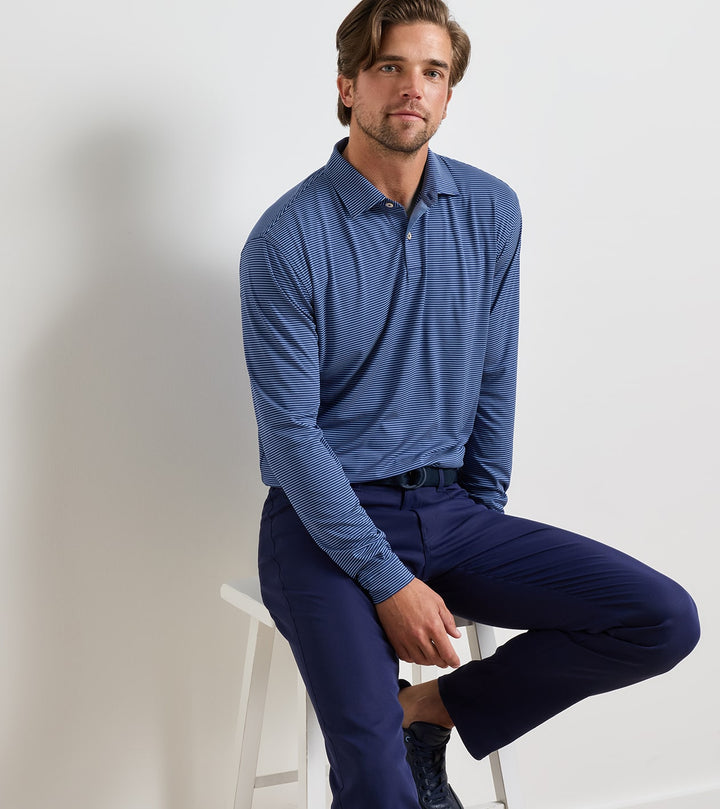 Peter Millar Featherweight Park Stripe Long-Sleeve Performance Polo: Sport Navy