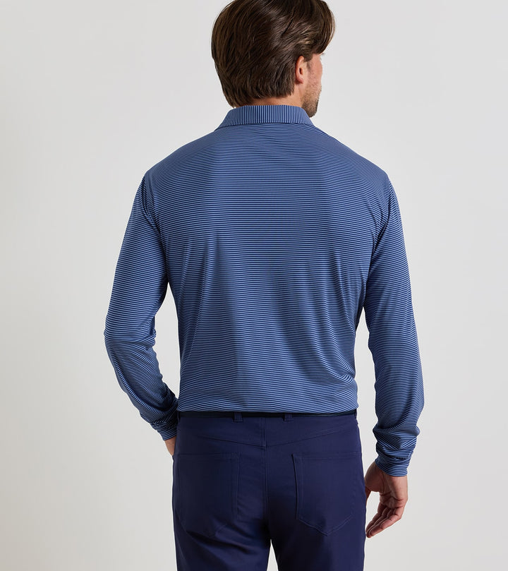Peter Millar Featherweight Park Stripe Long-Sleeve Performance Polo: Sport Navy