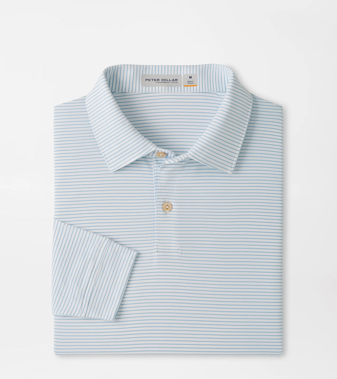 Peter Millar Featherweight Park Stripe Long-sleeve Performance Polo Lake Murray Dam Towers: White