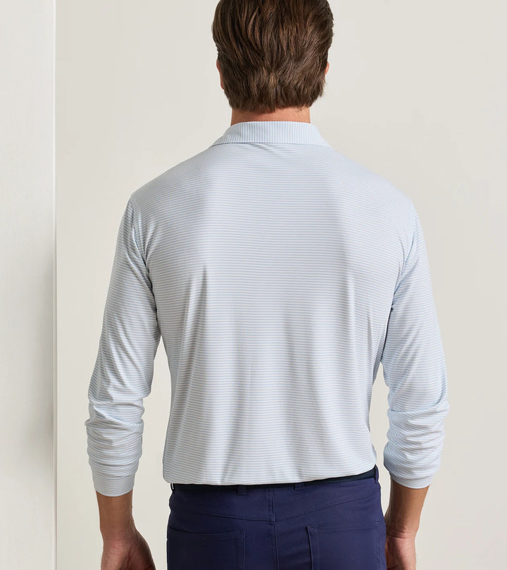 Peter Millar Featherweight Park Stripe Long-sleeve Performance Polo Lake Murray Dam Towers: White