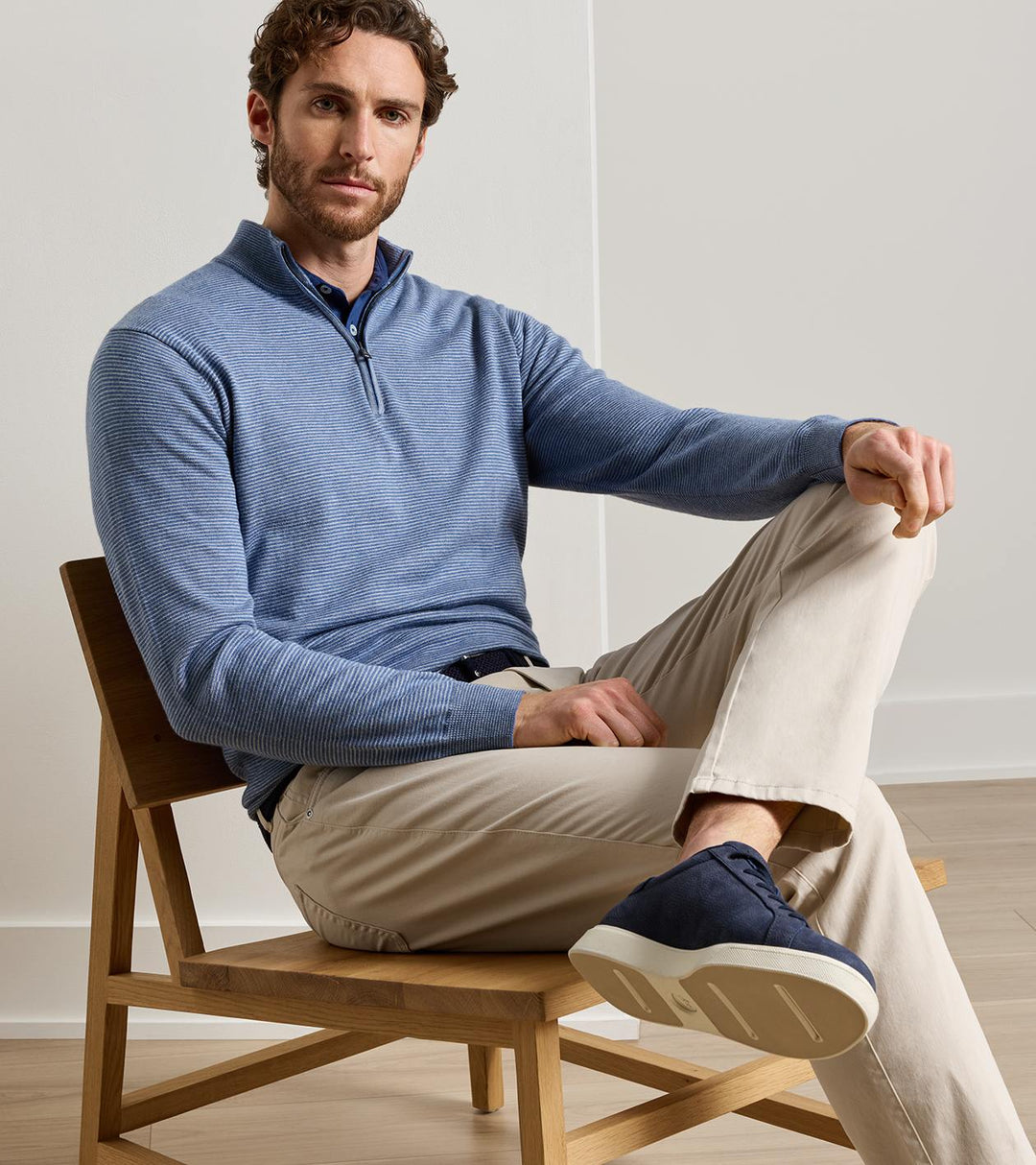 Peter Millar Canton Stripe Quarter Zip Sweater: Blue Freesia