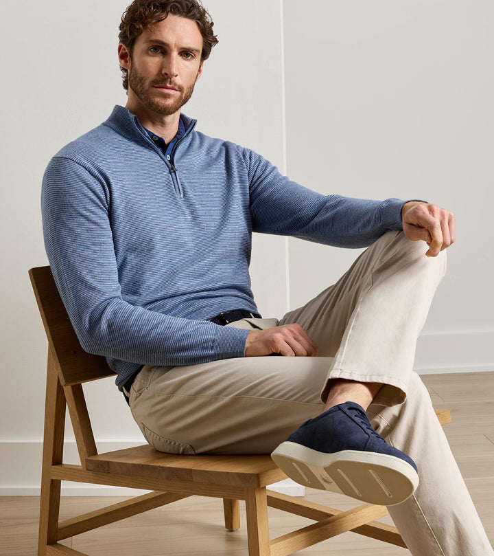 Peter Millar Canton Stripe Quarter Zip Sweater: Blue Freesia