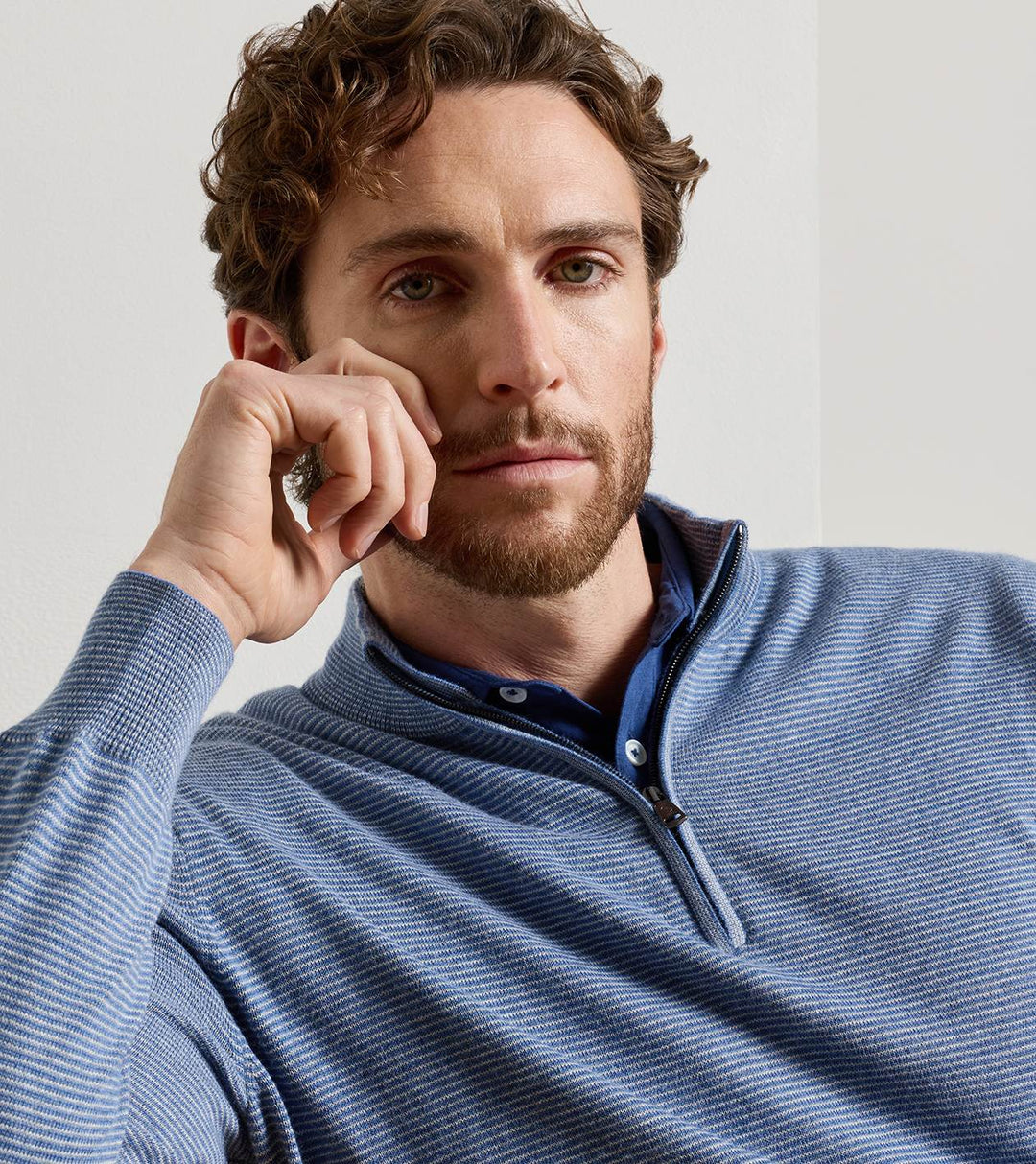 Peter Millar Canton Stripe Quarter Zip Sweater: Blue Freesia