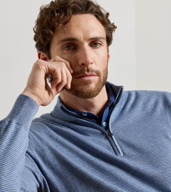 Peter Millar Canton Stripe Quarter Zip Sweater: Blue Freesia
