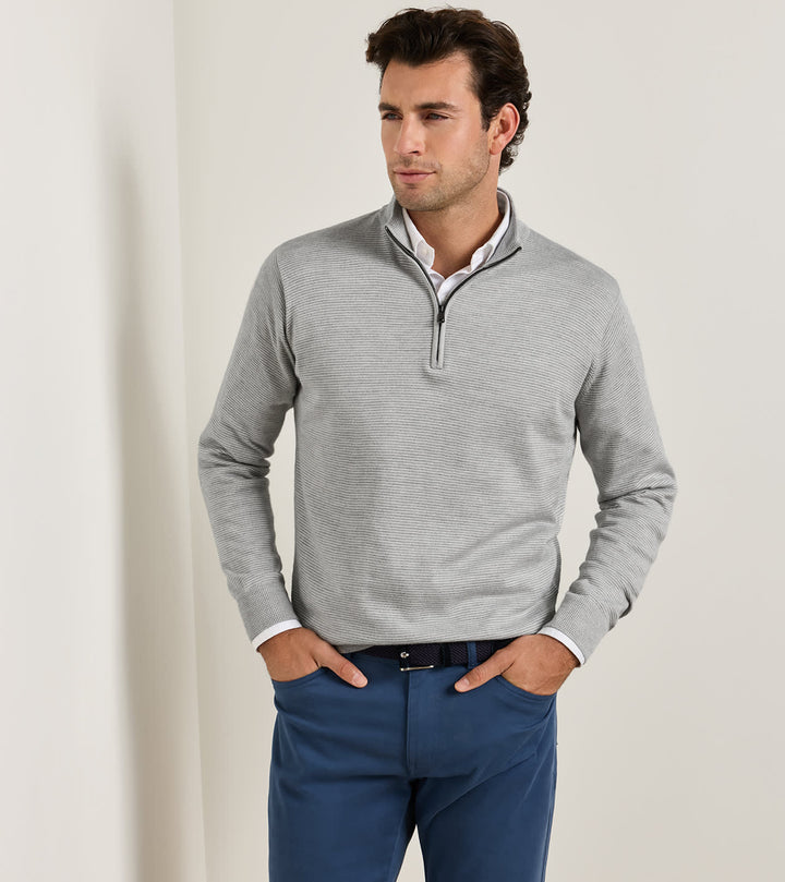 Peter Millar Canton Stripe Quarter Zip Sweater: Battleship Grey
