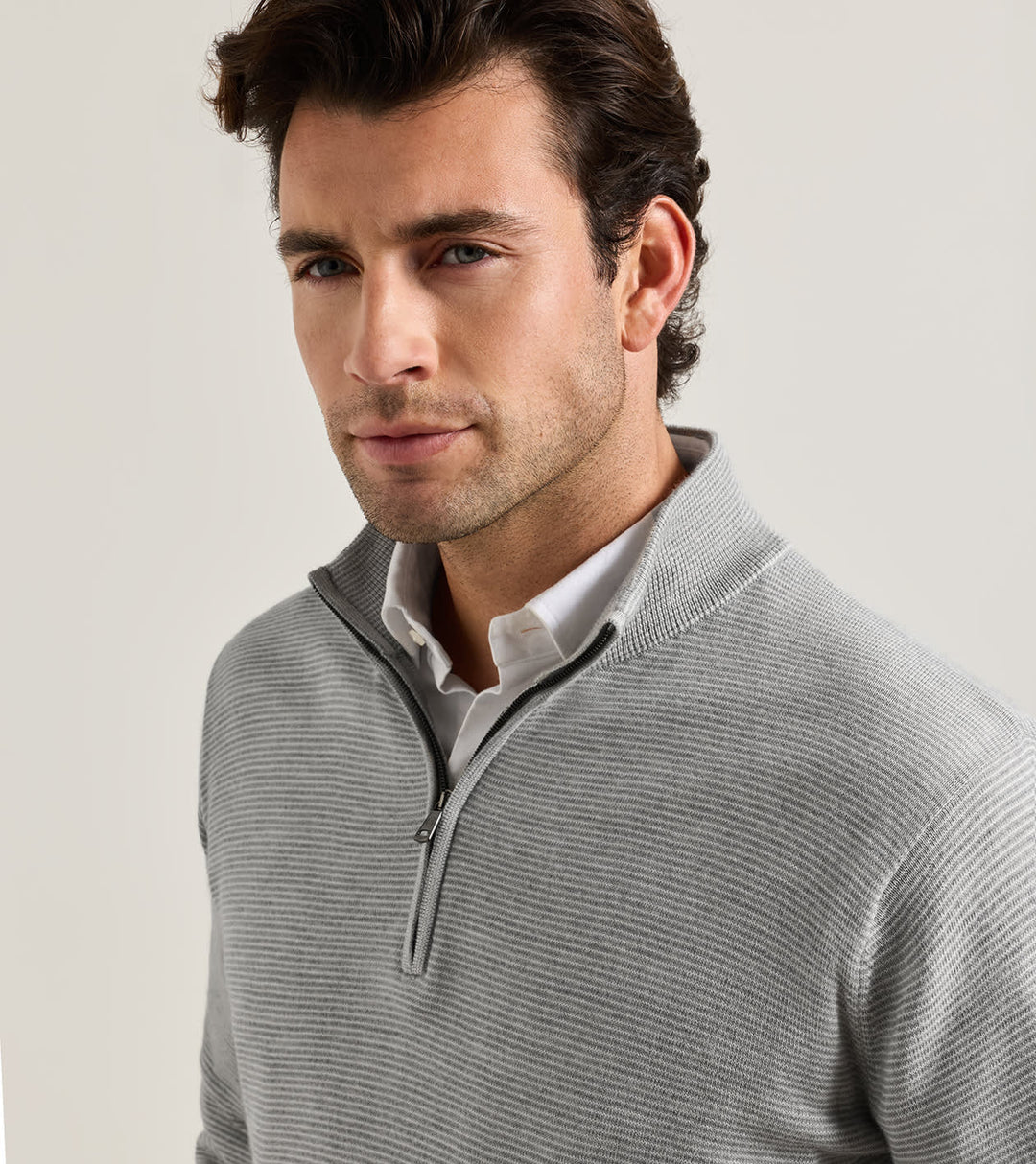 Peter Millar Canton Stripe Quarter Zip Sweater: Battleship Grey