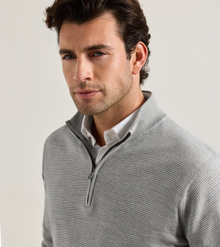 Peter Millar Canton Stripe Quarter Zip Sweater: Battleship Grey