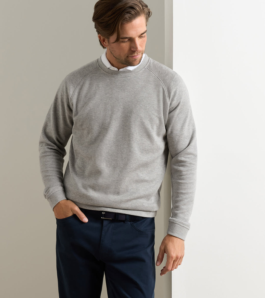 Peter Millar Crown Comfort Knit Crew: Light Grey