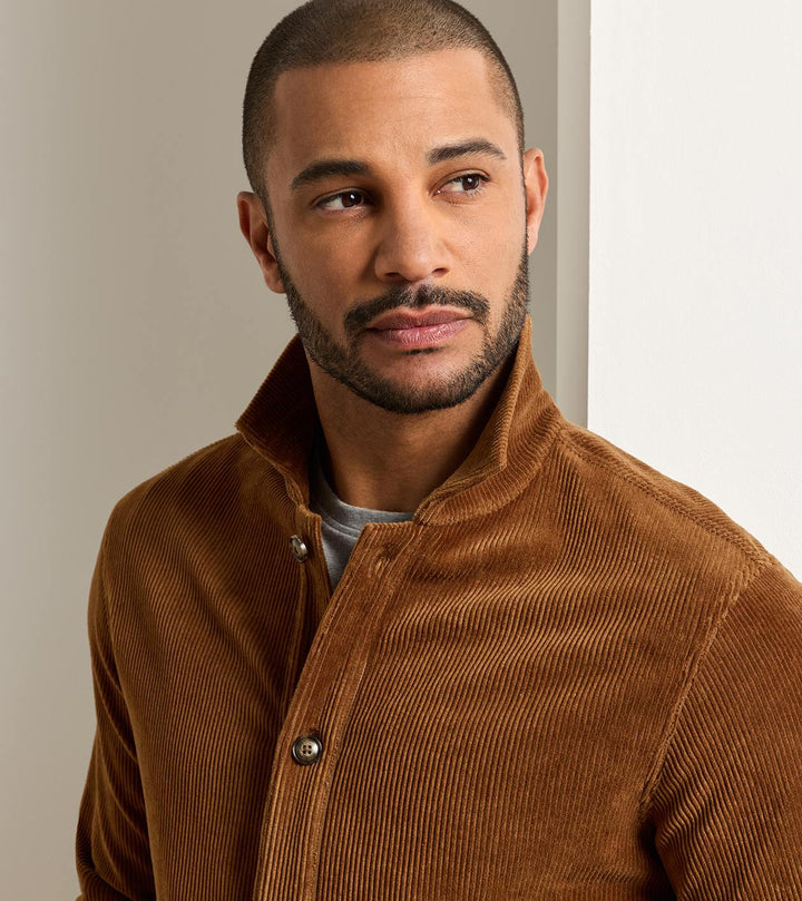 Peter Millar Corduroy Knit Chore Coat: Dark Amber