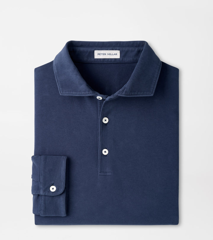 Peter Millar Crown Flex Cotton Long-Sleeve Polo: Atlantic Navy