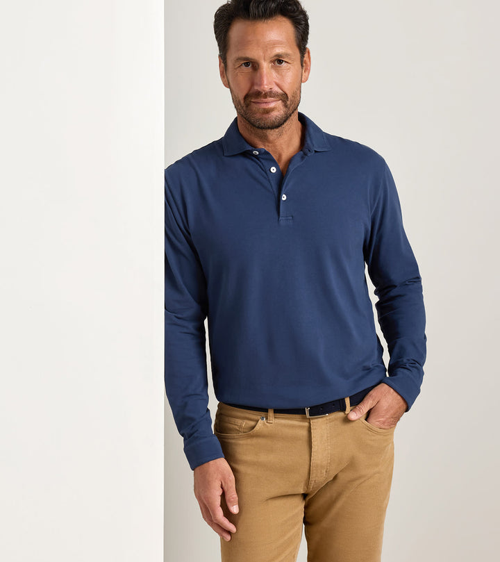 Peter Millar Crown Flex Cotton Long-Sleeve Polo: Atlantic Navy