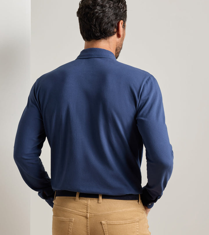 Peter Millar Crown Flex Cotton Long-Sleeve Polo: Atlantic Navy