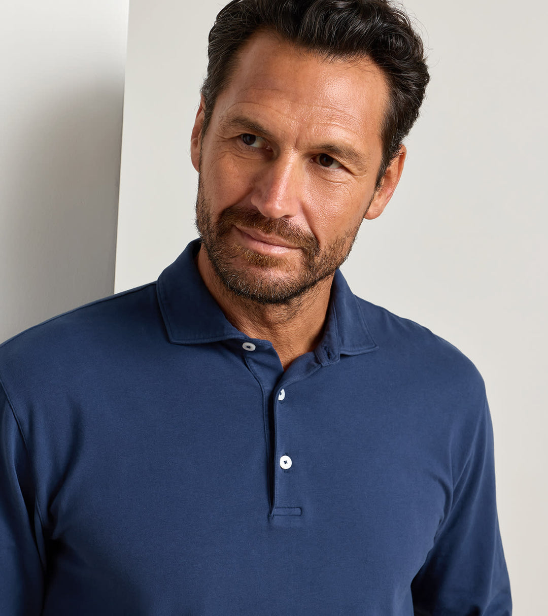 Peter Millar Crown Flex Cotton Long-Sleeve Polo: Atlantic Navy
