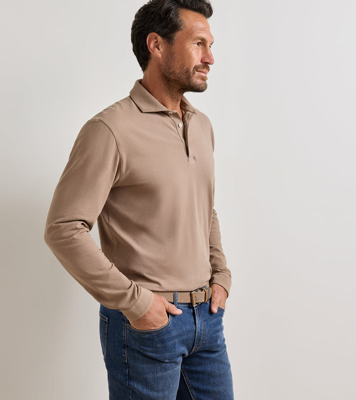 Peter Millar Crown Flex Cotton Long-Sleeve Polo: Sawgrass