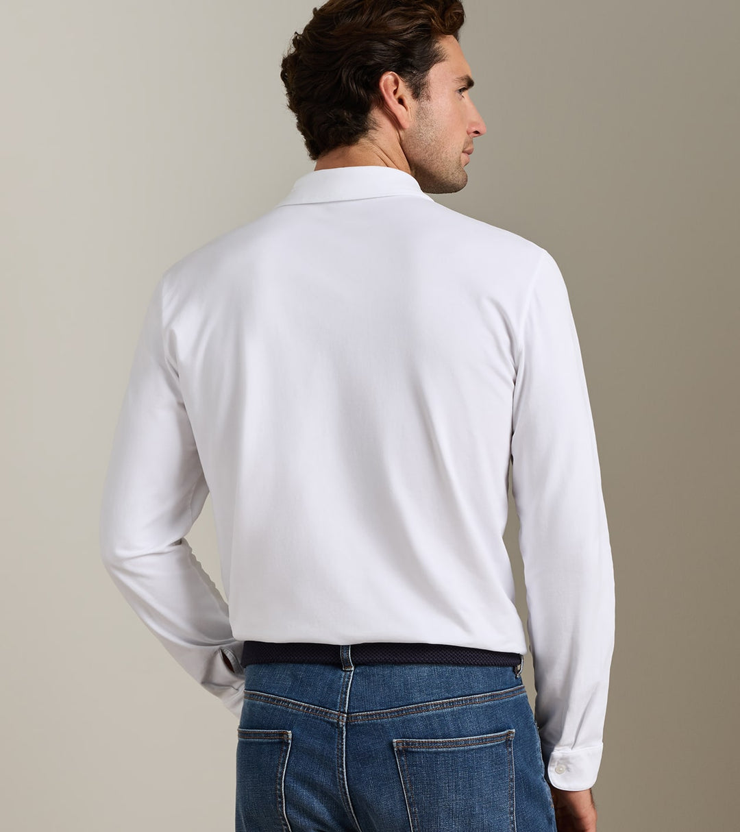 Peter Millar Crown Flex Cotton Long-Sleeve Polo: White
