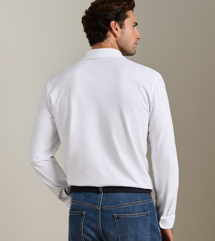 Peter Millar Crown Flex Cotton Long-Sleeve Polo: White