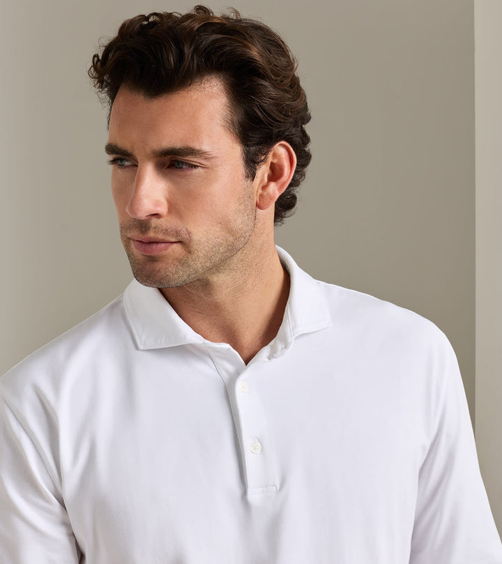 Peter Millar Crown Flex Cotton Long-Sleeve Polo: White