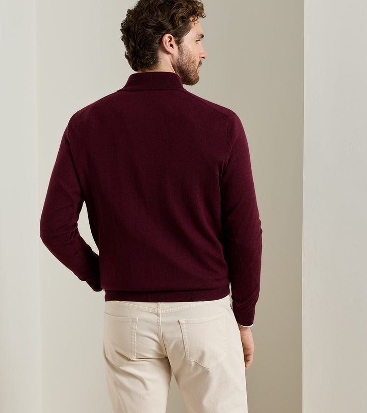 Peter Millar Autumn Crest Suede Trim Quarter-Zip: Bordeaux