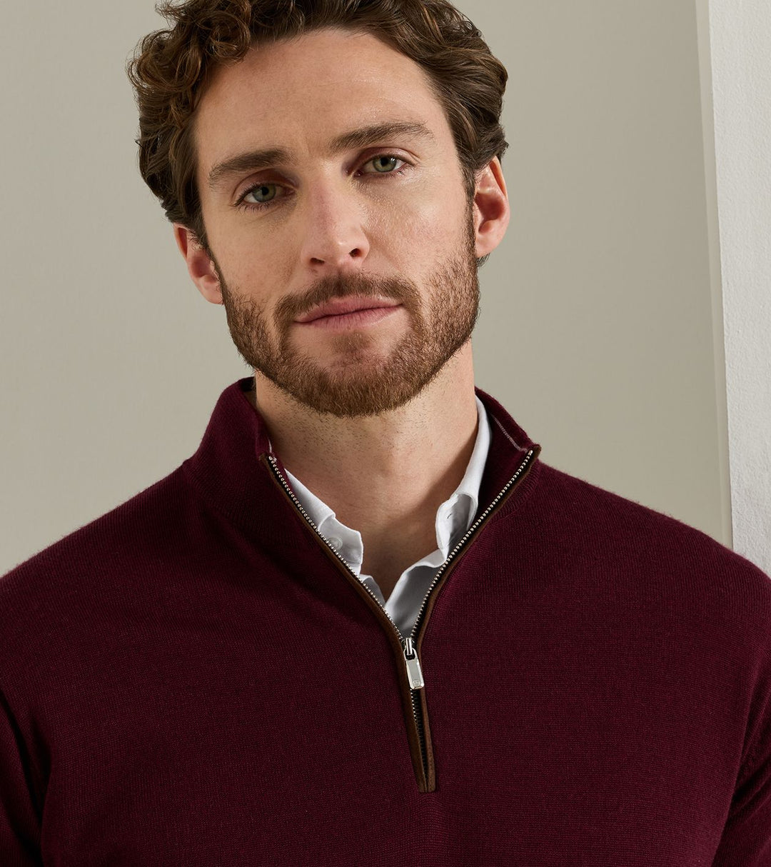 Peter Millar Autumn Crest Suede Trim Quarter-Zip: Bordeaux