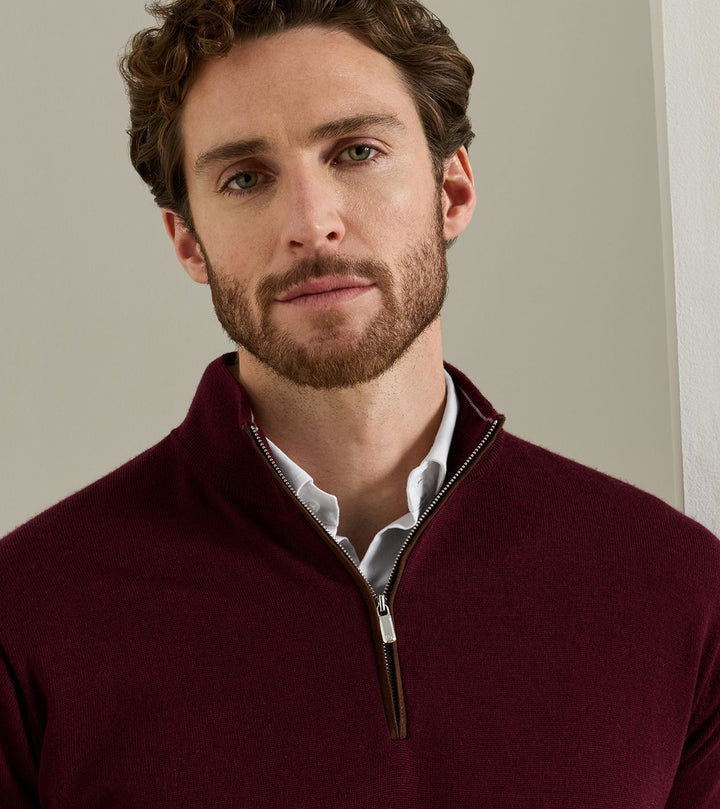 Peter Millar Autumn Crest Suede Trim Quarter-Zip: Bordeaux