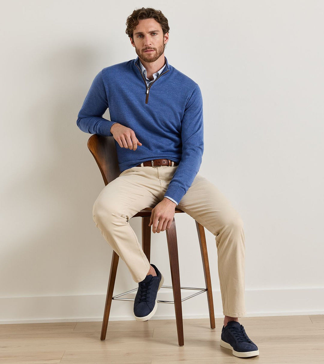 Peter Millar Autumn Crest Suede Trim Quarter-Zip: Crown Blue