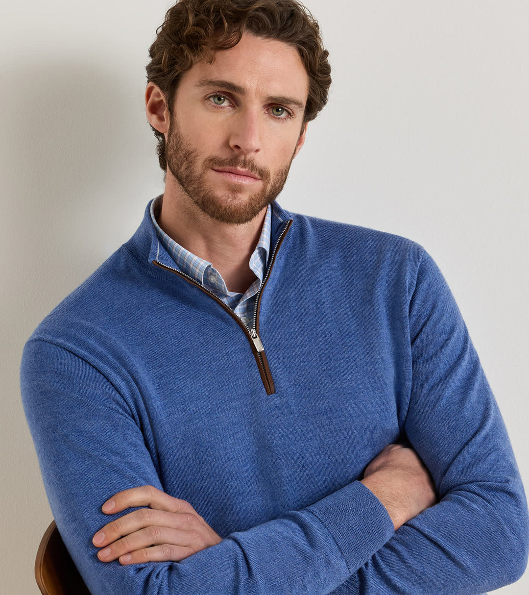 Peter Millar Autumn Crest Suede Trim Quarter-Zip: Crown Blue