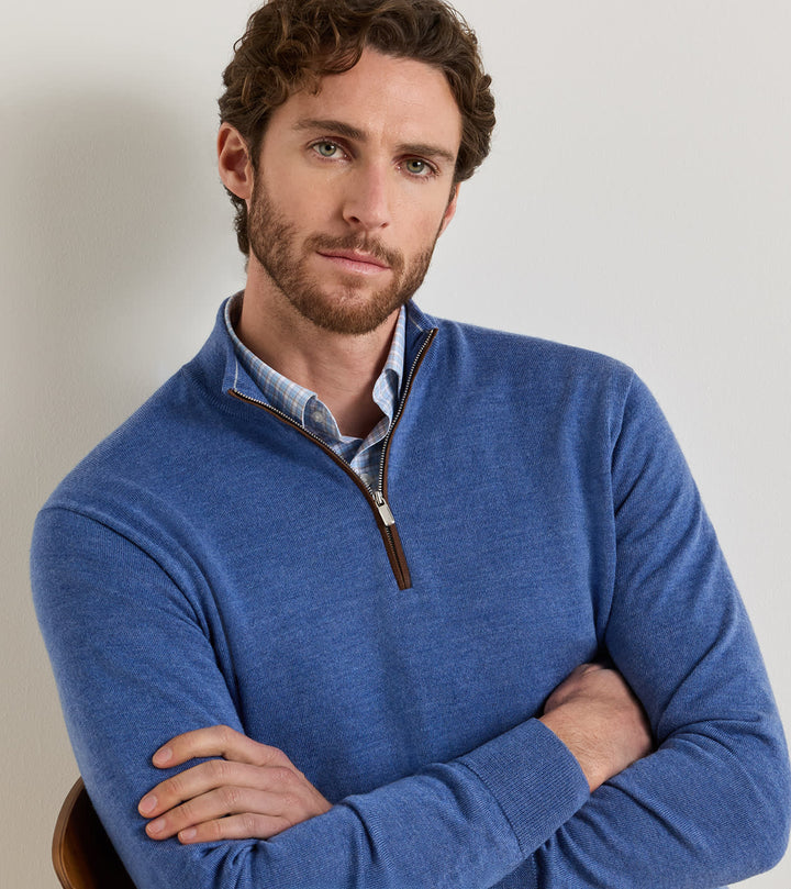 Peter Millar Autumn Crest Suede Trim Quarter-Zip: Crown Blue