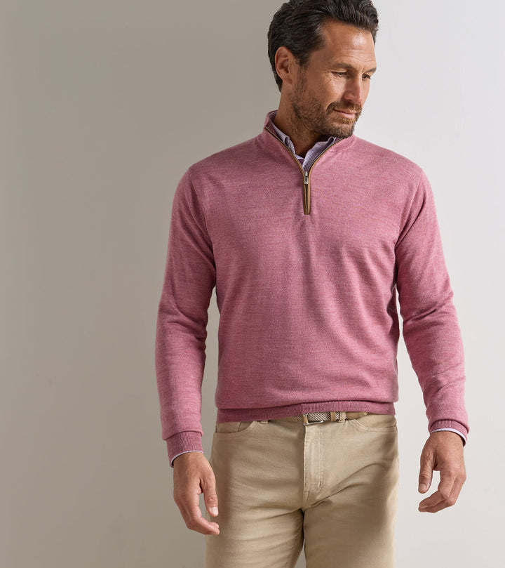 Peter Millar Autumn Crest Suede Trim Quarter-Zip: Dusty Rose