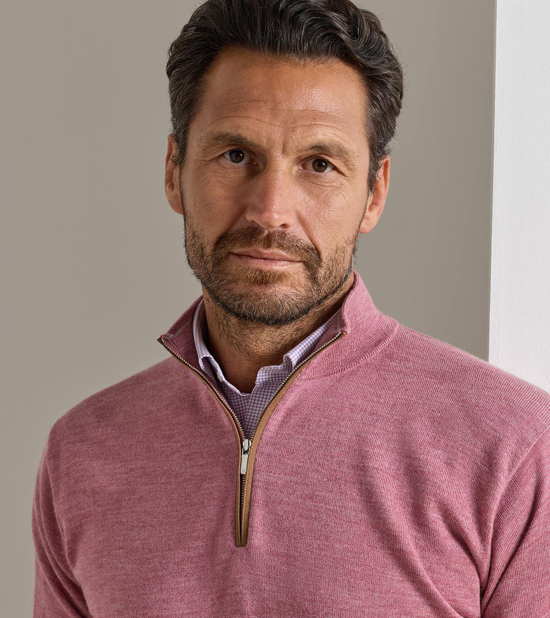 Peter Millar Autumn Crest Suede Trim Quarter-Zip: Dusty Rose