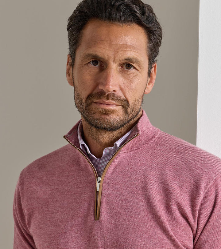 Peter Millar Autumn Crest Suede Trim Quarter-Zip: Dusty Rose